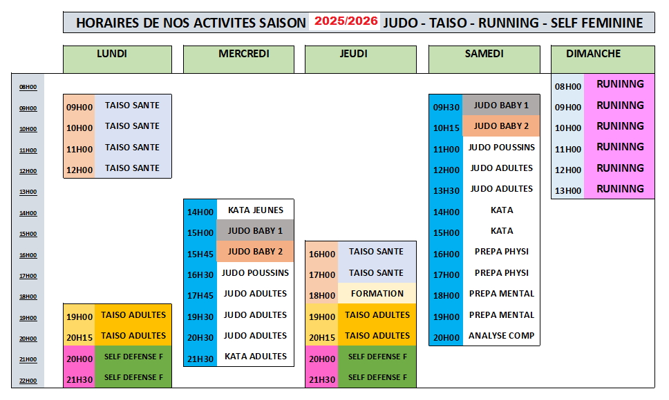 Horaires 2025/2026
